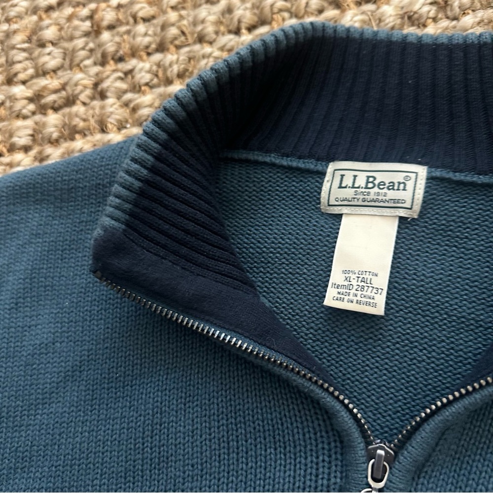 L.L. Bean Men's Blue Sweater Quarter Zip XLT XL-Tall Teal